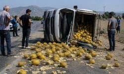 İslahiye'de kavun yüklü kamyonet devrildi