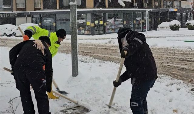 Nizip Belediyesi'nde kaldırımlarda kar seferberliği