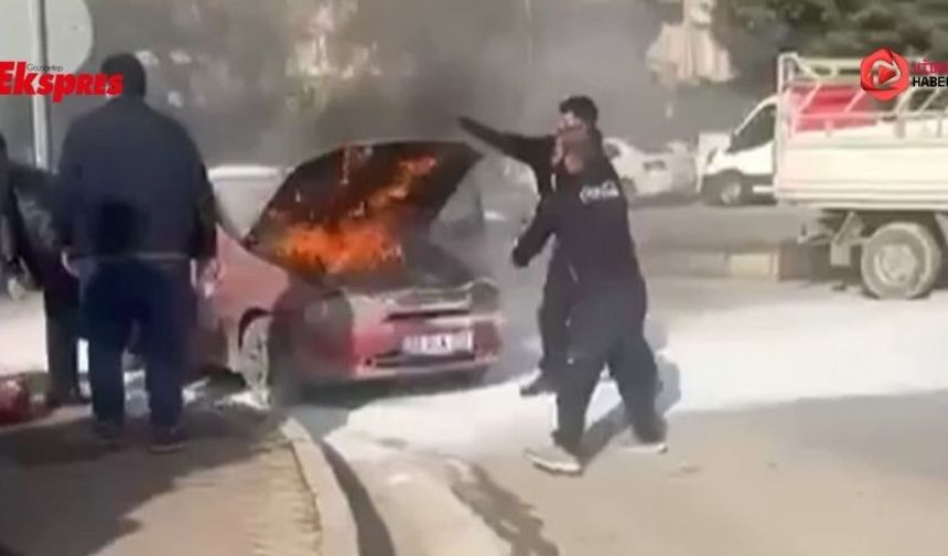 Seyir halindeki araç aniden alev aldı