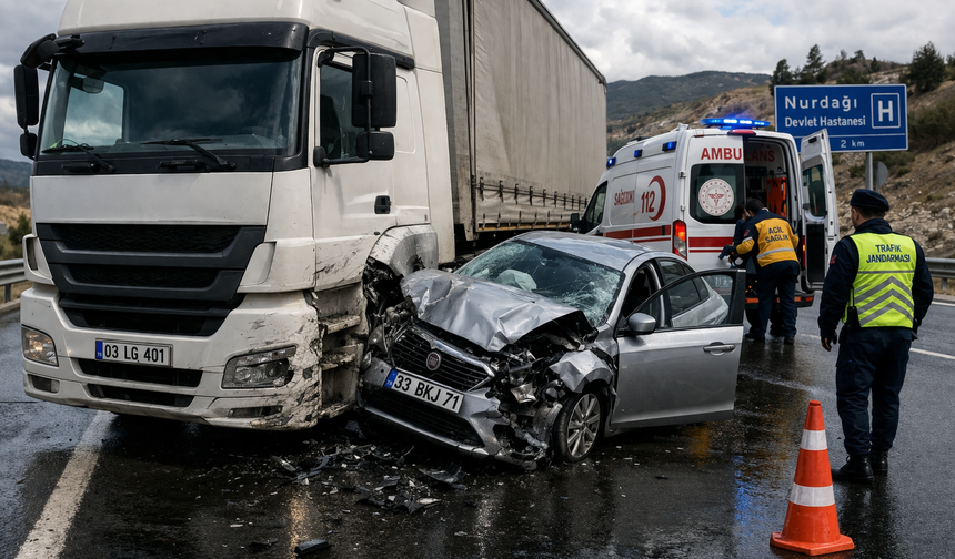 Nurdağı’nda tır ile otomobil çarpıştı