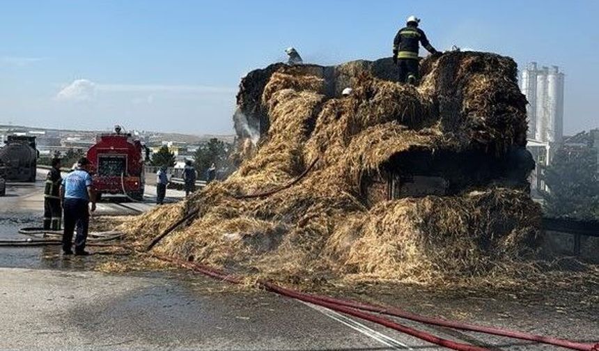 Seyir halindeki tırın dorsesi alev aldı