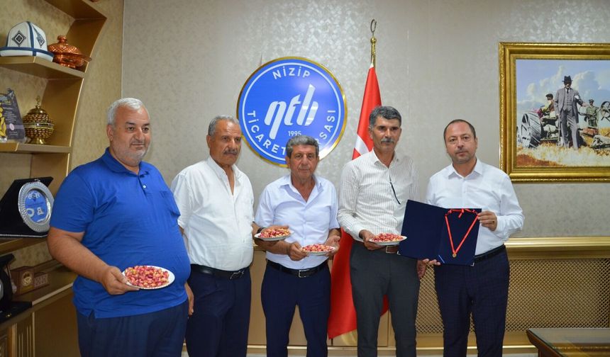 Nizip'te ilk Antep fıstığını getiren üreticiye yarım altın verildi