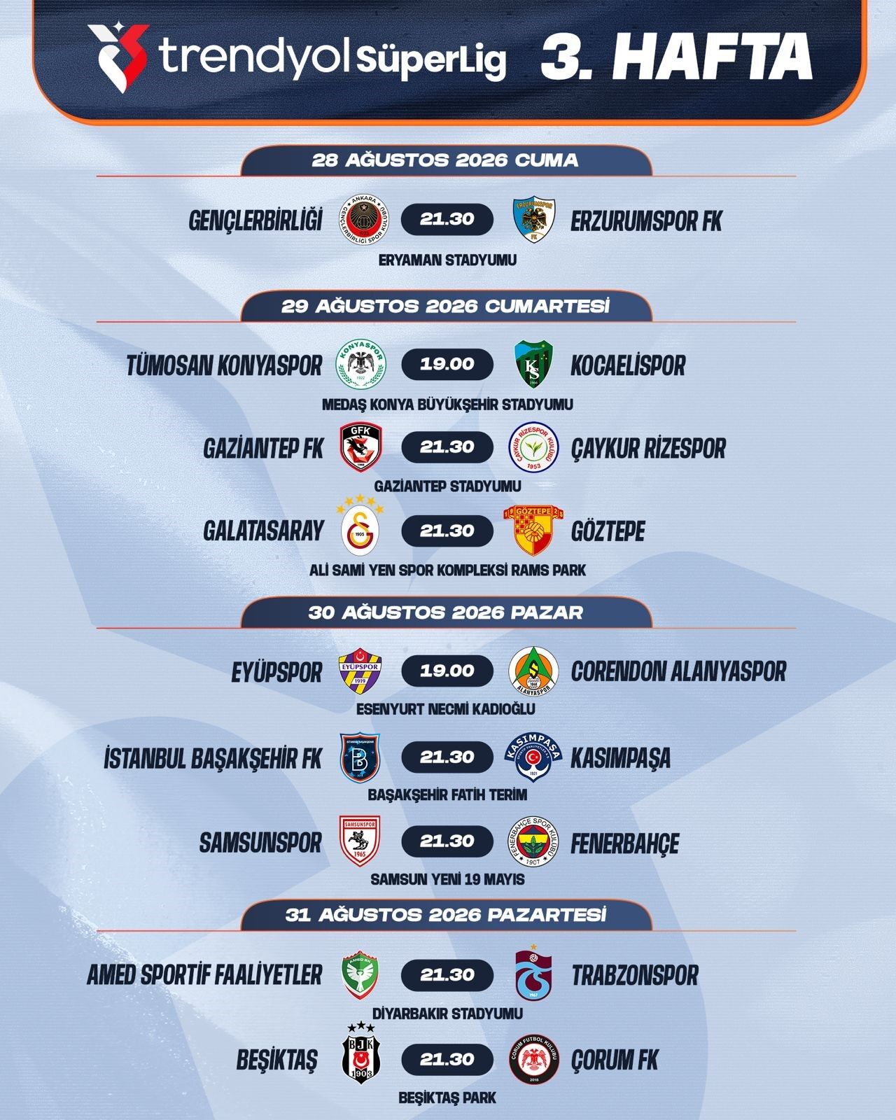 Trendyol Süper Lig'de 2 3. Hafta Maç Takvimi Netleşti (1)